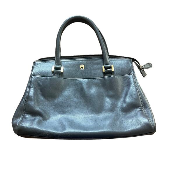 Etienne Aigner Handbags - VINTAGE ETIENNE AIGNER:  Black Tote Aubergine Leather Shoulder Bag Handbag